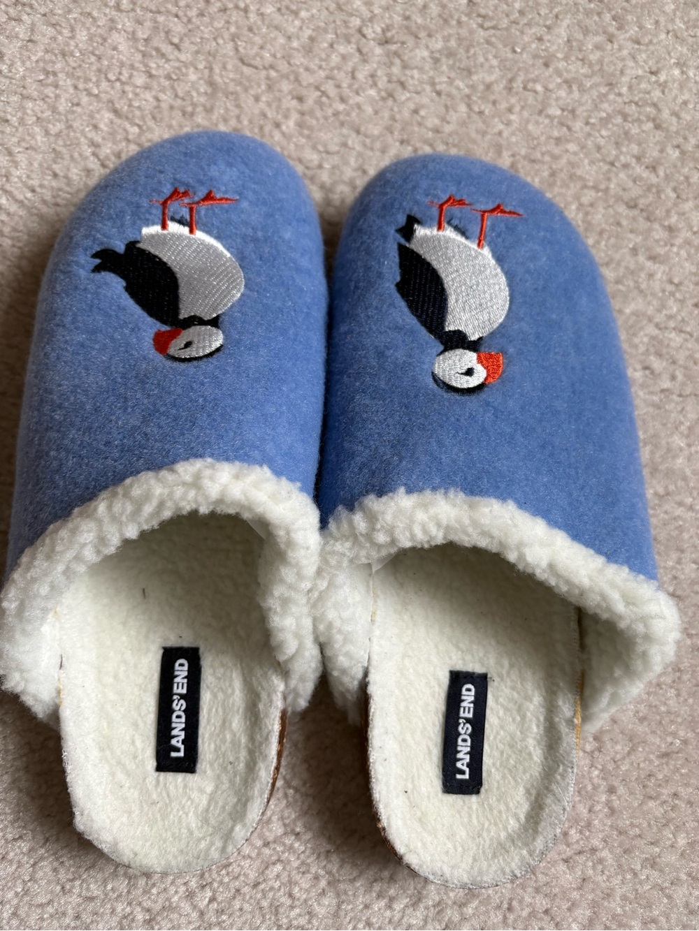 Lands' End Light Blue Puffin Slip-On Womens Slippers